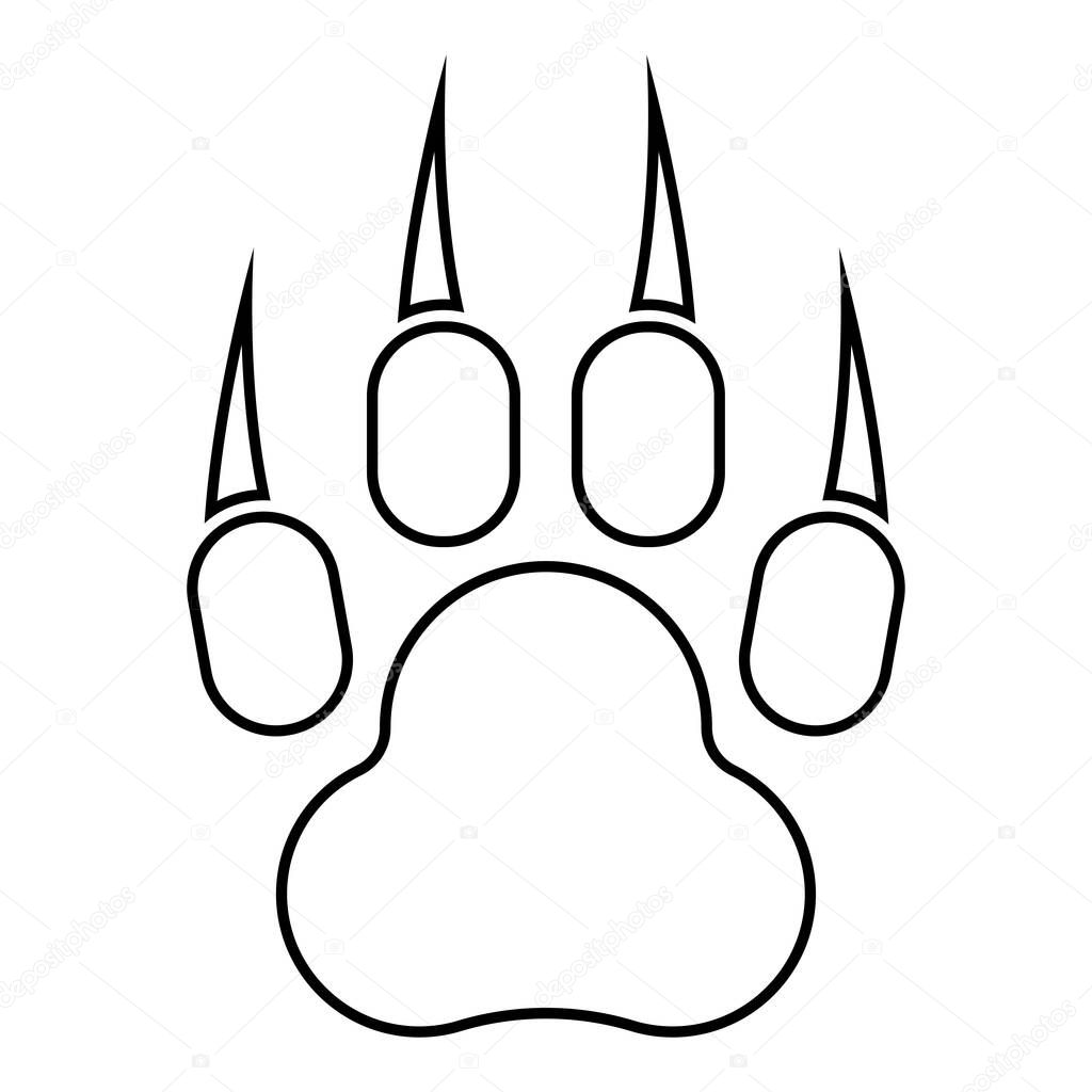 Print paw wild animal with claw track footprint predatory pawprint contour outline icon black color vector illustration flat style simple image