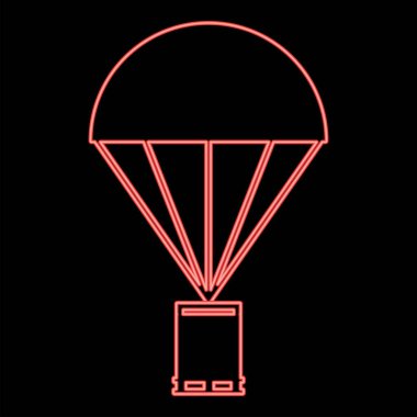 Yük kırmızı renk vektör resimli neon paraşüt düz stil ışık görüntüsü
