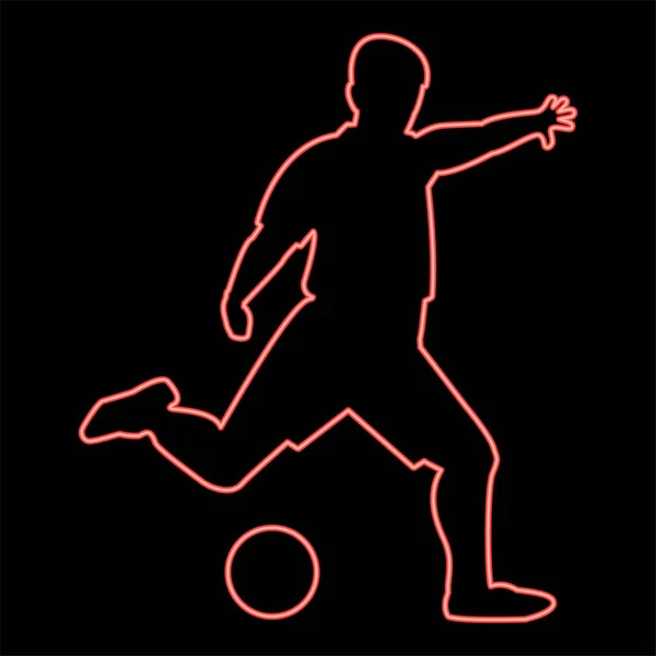 Neon Fußballer Rot Farbvektor Illustration Flachen Stil Licht Bild — Stockvektor