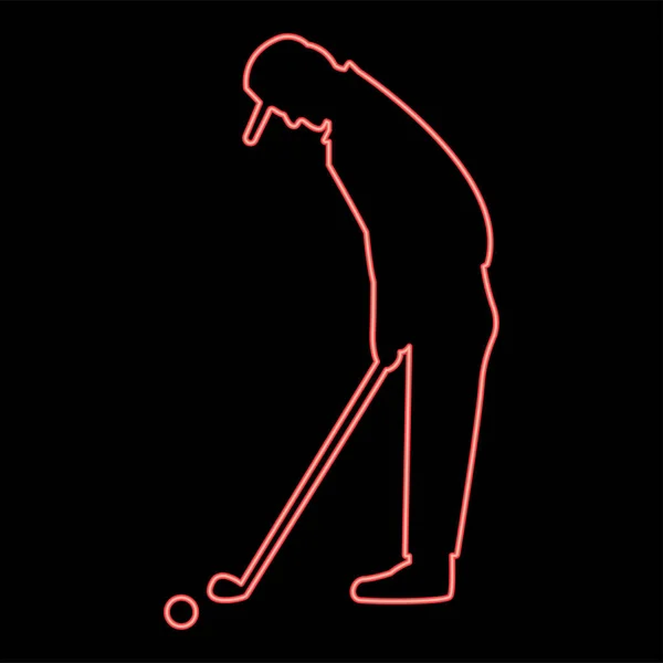 Neon Golfer Rot Farbvektor Illustration Flachen Stil Licht Bild — Stockvektor