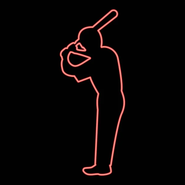 Neon Ballplayer Colore Rosso Vettoriale Illustrazione Stile Piatto Luce Immagine — Vettoriale Stock