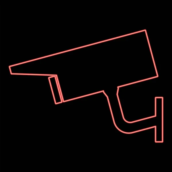 Neon Vidéo Surveillance Rouge Couleur Vecteur Illustration Plat Style Lumière — Image vectorielle