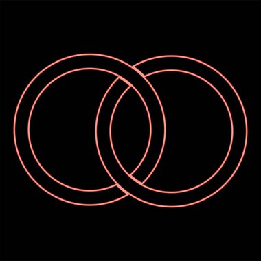 Neon iki bağlı alyans kırmızı renk vektör illüstrasyonu düz stil ışık resmi