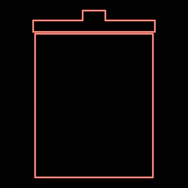 Neon Trash Bucket Red Color Vector Illustration Flat Style Light — Stock Vector