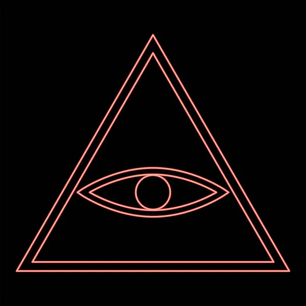 Neon All Seeing Eye Symbol Red Color Vector Illustration Flat — Stock Vector