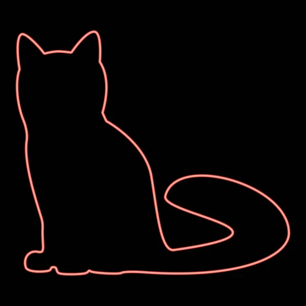 Neon Kedi Kırmızı Renk Vektör Illüstrasyonuname — Stok Vektör