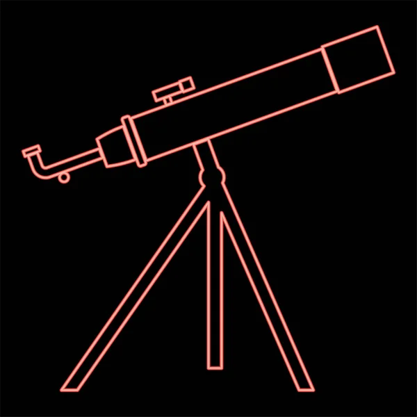 Neon Teleskop Czerwony Kolor Wektor Ilustracja Płaski Styl Światło Obraz — Wektor stockowy