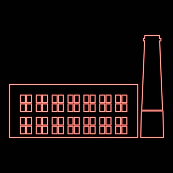 Neon Industrieel Gebouw Fabriek Rode Kleur Vector Illustratie Platte Stijl — Stockvector