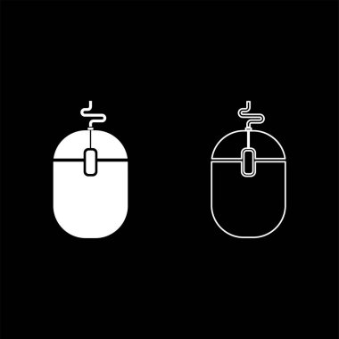 Bilgisayar fare simgesi beyaz renk vektör illüstrasyonu düz biçim basit resim seti