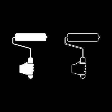 El ile boya silindiri araç kol simgesi beyaz renk vektör illüstrasyonu düz resim kümesi