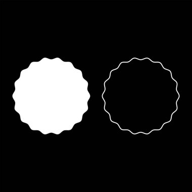 Dalgalı kenarlı yuvarlak öge Çember etiket simgesi beyaz renk vektör illüstrasyonu düz resim kümesi