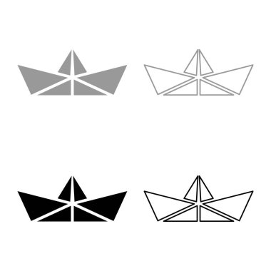Kağıt gemi origami simge gri siyah renk vektör illüstrasyonunu düz resim olarak ayarla