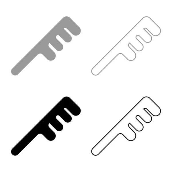 Comb Hair Barber Accessory Barbershop Combing Hairbrush Set Icon Grey — Stock Vector