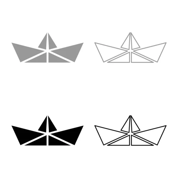 Barco Papel Origami Conjunto Icono Gris Negro Vector Ilustración Plano — Archivo Imágenes Vectoriales