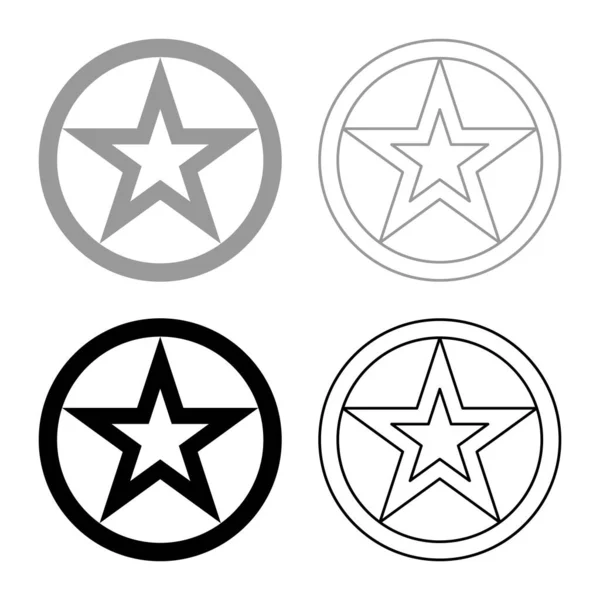 Estrella Círculo Conjunto Icono Gris Negro Vector Ilustración Plano Estilo — Archivo Imágenes Vectoriales