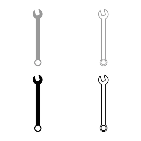 Moersleutel Zeshoek Spanner Handgereedschap Werktuigbouwkundige Instrument Set Pictogram Grijs Zwart — Stockvector