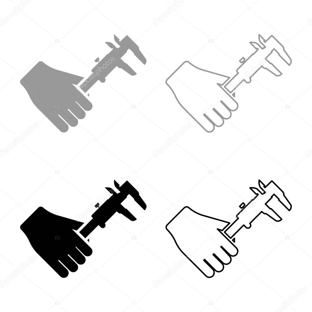 Calliper in hand Caliper in arm Measuring device measure use set icon grey black color vector illustration flat style simple image