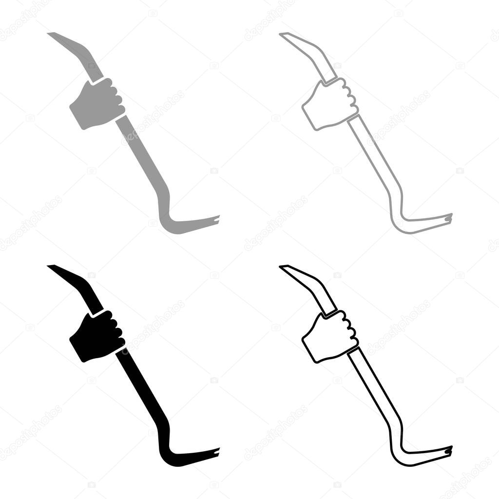 Crowbar in hand holding tool use Arm using Multifunctional utility bar set icon grey black color vector illustration flat style simple image