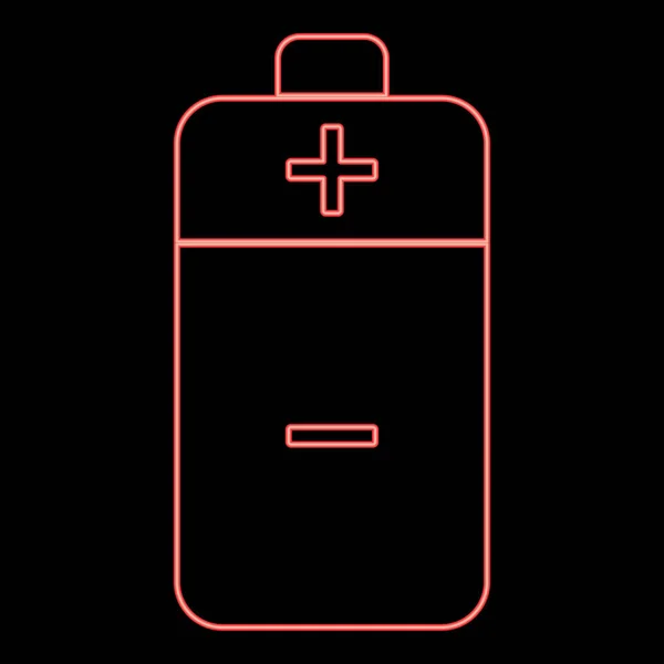 Batterie Néon Illustration Vectorielle Couleur Rouge Style Plat Image Lumineuse — Image vectorielle