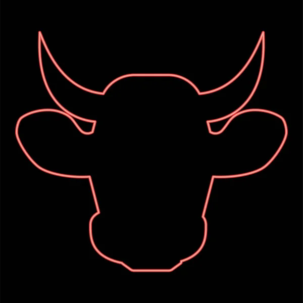 Neon Krowa Głowa Czerwony Kolor Wektor Ilustracja Płaski Styl Światło — Wektor stockowy