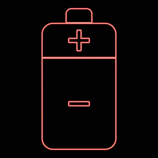 Neon Batterie Rot Farbvektor Illustration Flachen Stil Licht Bild — Stockvektor