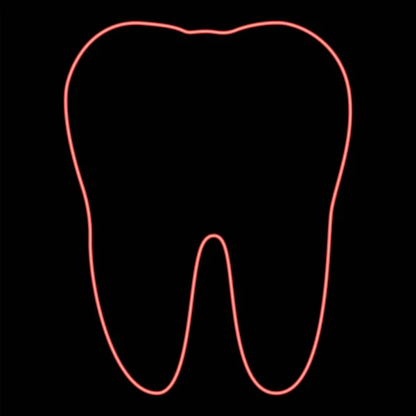 Dente Néon Vermelho Vetor Ilustração Estilo Plano Imagem Luz — Vetor de Stock