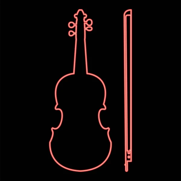 Neon Violino Colore Rosso Vettoriale Illustrazione Stile Piatto Luce Immagine — Vettoriale Stock