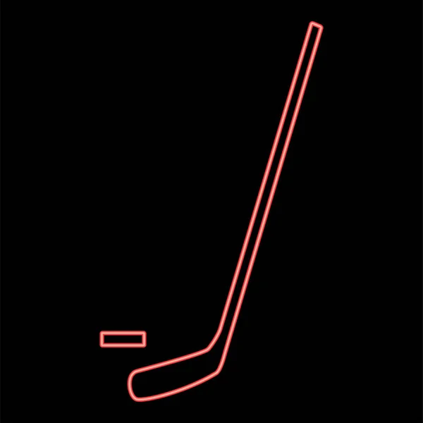 Neon Hockeyschläger Und Puck Roter Farbvektor Illustration Flachen Stil Lichtbild — Stockvektor