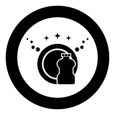 Siyah renk vektör illüstrasyonunda daire içindeki temiz tabak simgesi kavramı katı taslağı basit resim