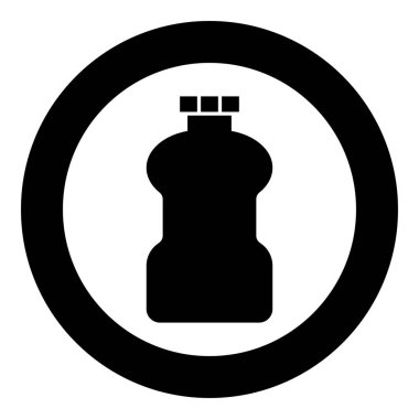 Plastik şişe temizleyici simgesi yuvarlak siyah renk vektör çizimi katı dış hat biçimi basit resim