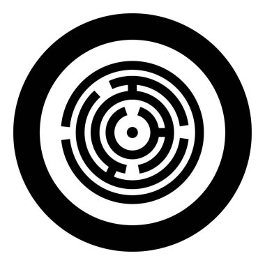 Yuvarlak labirent simgesi yuvarlak siyah renk vektör illüstrasyonu katı ana hat biçimi basit resim