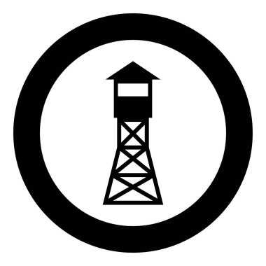 Tower Overview orman bekçisi yangın alanı simgesi yuvarlak siyah renk vektör illüstrasyonu katı dış hat biçimi basit resim