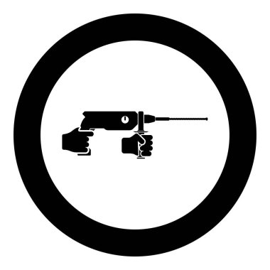 Elle tutulan elektrikli çekiç matkabı. Güç aracı simgesini kullanarak siyah yuvarlak renk çizimi katı taslak çizim biçimini kullanın.