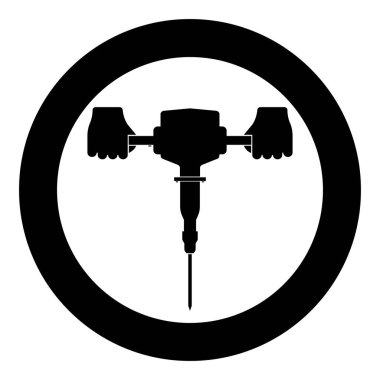 Kaya matkabı elinde güç aracı olarak kullanılıyor. Dairesel siyah renk vektör ilüstrasyonunda elektrikli alet simgesi kullanılıyor. Basit dış hat biçimi.