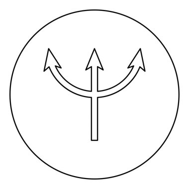 Trident Neptune icon in circle round black color vector illustration image outline contour line thin style simple