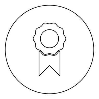 Medal with ribbon winner award prize certificate seal emblem stamp badge medallion rosette icon in circle round black color vector illustration image outline contour line thin style simple