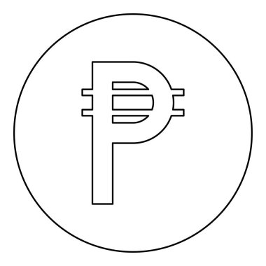 Filipino Peso sign symbol currency icon in circle round black color vector illustration image outline contour line thin style simple