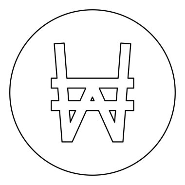 South Korean won currency symbol sign icon in circle round black color vector illustration image outline contour line thin style simple