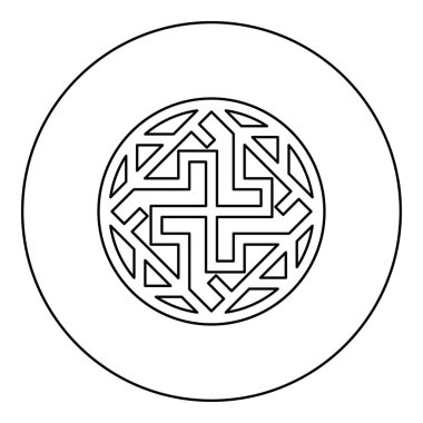 Valkyrie sembolü işareti Slav putperest simgesi yuvarlak siyah renk vektör illüstrasyon çizim çizgisi ince çizgi biçimi basit