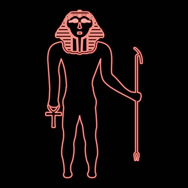 Neon Mısırlı Firavun Tutankamon King Tut kırmızı renk vektör illüstrasyon görüntüsü düz ışık