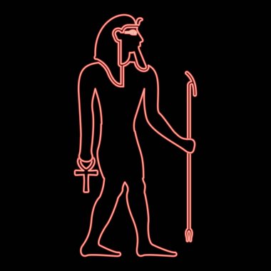 Neon Firavunu Mısır Tutankamon Kralı Tutankamon kırmızı renk vektör illüstrasyon düz resim ışık