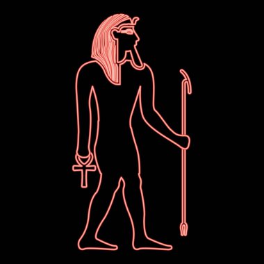 Neon Mısırlı Firavun Tutankamon King Tut kırmızı renk vektör illüstrasyon görüntüsü düz ışık