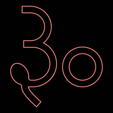 Neon Rupi Gujarat Hint parası para birimi sembolü kırmızı renk vektör illüstrasyon resmi düz ışık