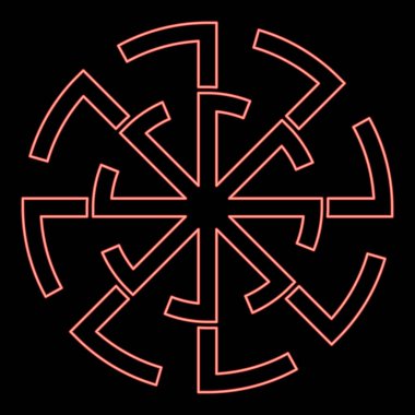 Neon svetch sembolü Slav pagan kırmızı renk vektör illüstrasyon düz resim ışık