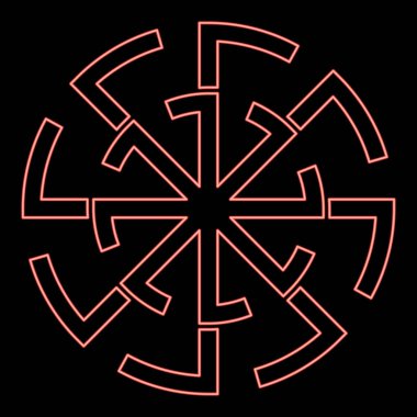 Neon svitovit sembolü Slav pagan kırmızı renk vektör illüstrasyon düz resim ışık işareti