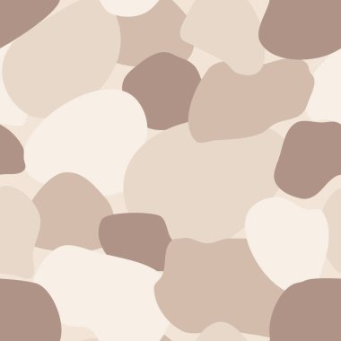 Yumuşak nötr renklerde organik şekillerle kusursuz tekrar eden desen. Açık kahverengi, bej, krem rengi. Moda ve şık duvar kağıdı, tekstil, markalaşma ve ambalaj tasarımı, modern duvar sanatı.