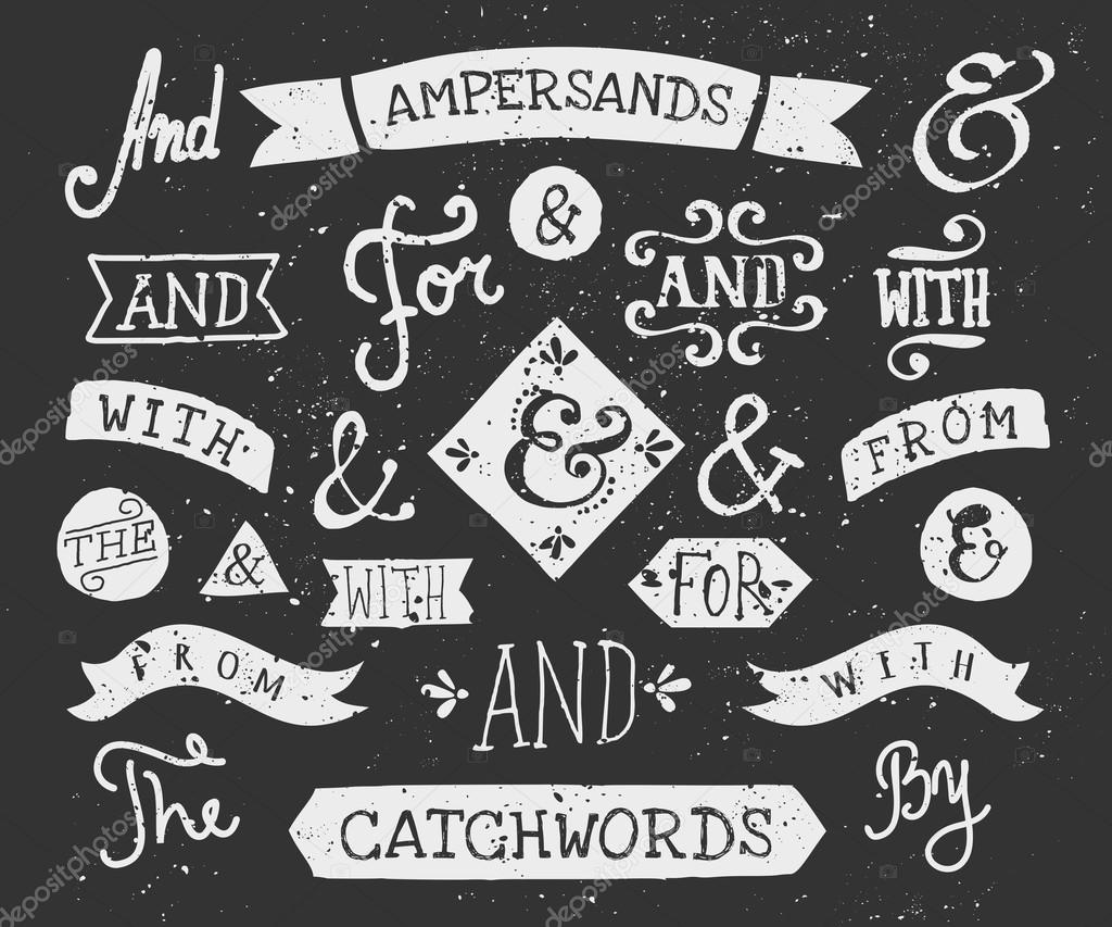 Hand Drawn Chalkboard Ampersands and Catchwords — Stock Vector