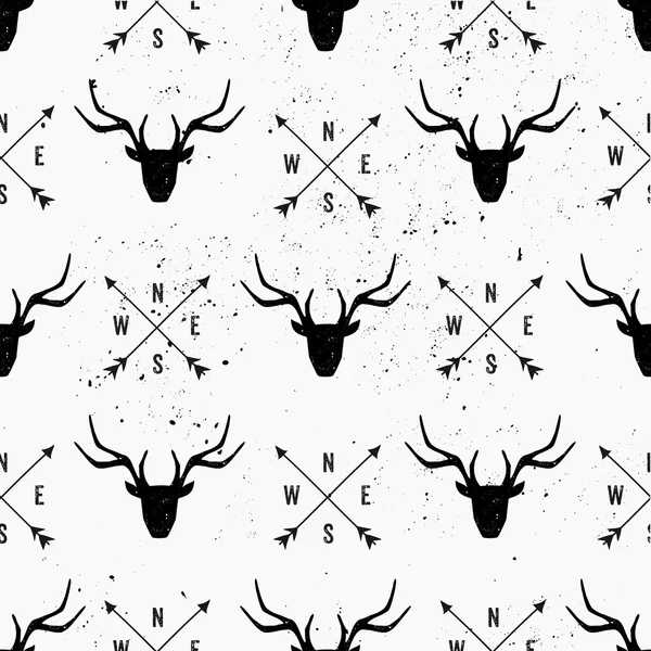鹿の頭と矢のシームレス パターン — ストックベクタ