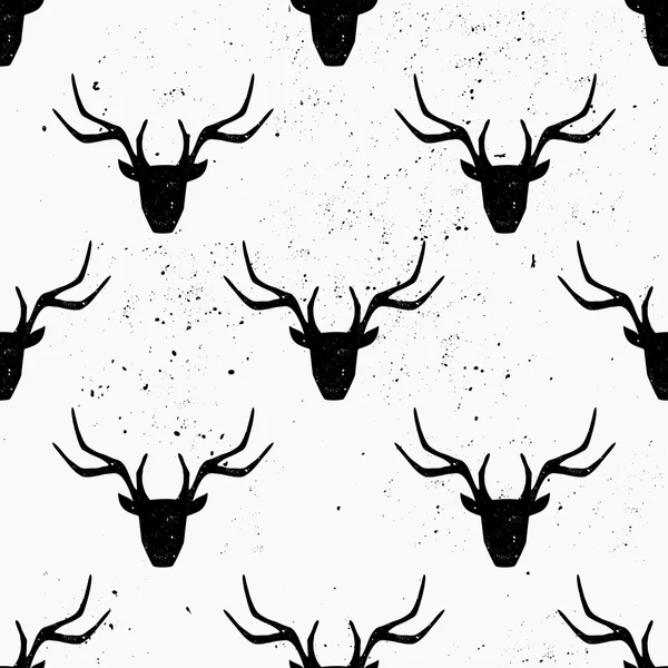 Deer Head Silhouette Seamless Pattern — Stock Vector