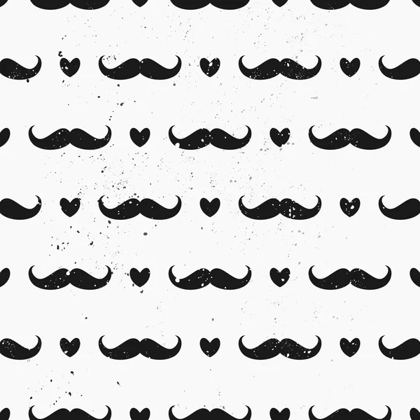 Mustaches and Hearts Seamless Pattern — Stock Vector